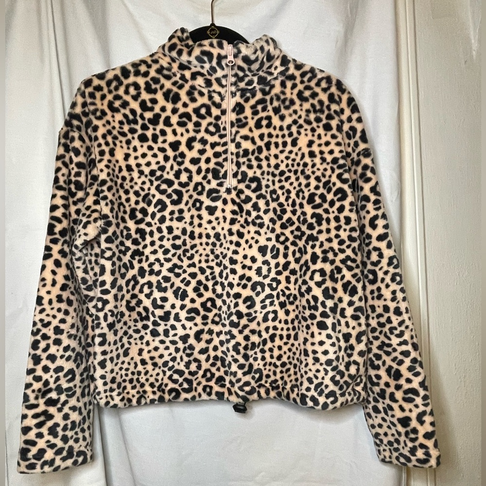 Cold Crush Leopard Print Soft Fuzzy Cozy Half Zip Pullover Sweater Size Small